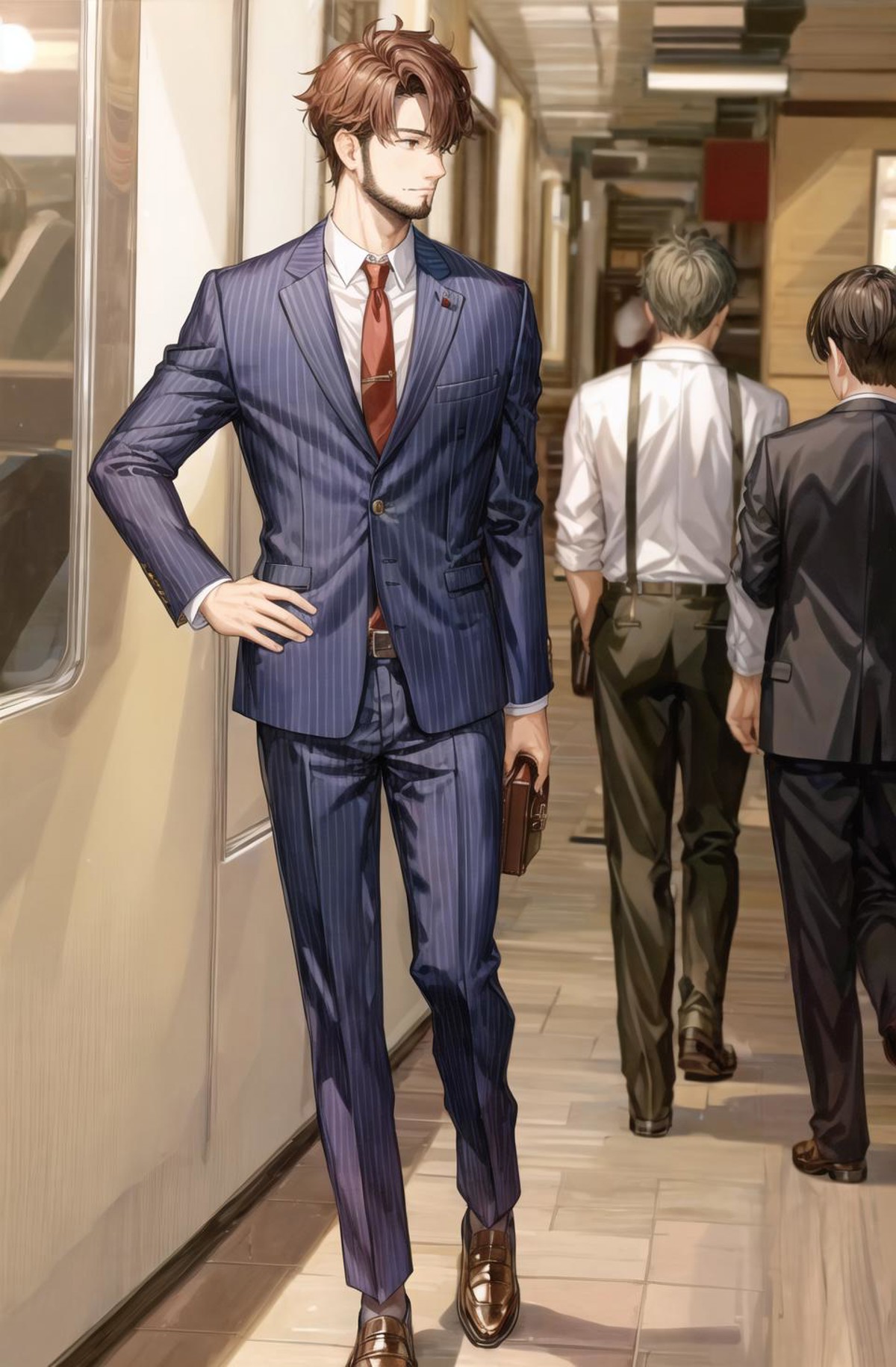 <lora:SOVArtstyle:1>, sov, 1boy, facial hair, suit, briefcase, red tie, subway background,  <lora:add_detail:1>